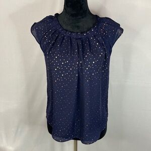 Lauren Conrad Pleated Blouse with Peak-A-Boo Tie in the Back with Gold Dots